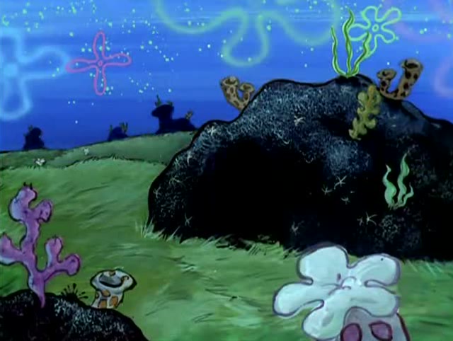 海绵宝宝被水母电走了,到了晚上他一个人在山洞里面!