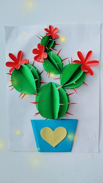 幼儿园的手工作业,美美的仙人掌盆栽画,制作方法