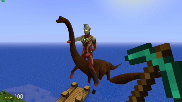 gmod游戏:奥特曼骑着长颈恐龙过海后恐龙神秘消失了?