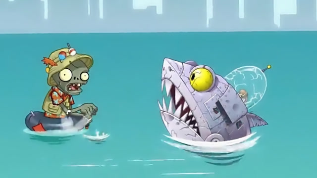 植物大战僵尸,夏日海滩巨人机械鲨鱼电子潜艇boss第14期