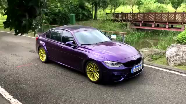 宝马3系电光紫车衣上身,配上黄金轮毂帅到炸!