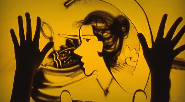 雅砾沙画学员杨佳欣沙画作品《天鹅之舞》