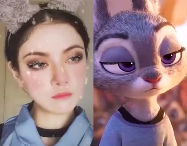 小姐姐模仿《疯狂动物城》里面的兔子警官朱迪,这表情贼拉帅