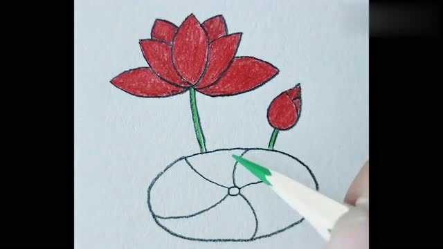 只要几笔就能画一朵漂亮的荷花,这样教小朋友画画真的很简单!