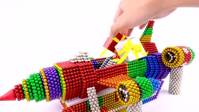 创意巴克球教程,彩色磁性巴克球diy火箭飞机,节日礼物