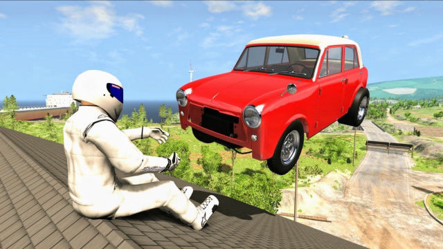 beamng:碰撞测试假人玩法,小轿车开足马力玩史诗级飞跃撞车