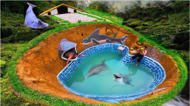 牛人野外自建鲨鱼池成品堪比世外桃源太惊艳了
