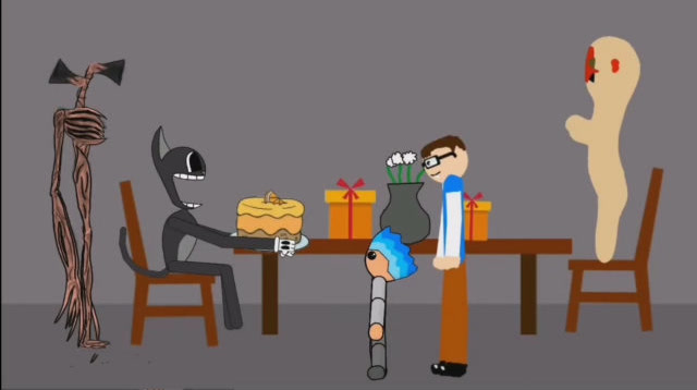 卡通猫动画:卡通猫邀请他的好朋友参加生日派对,scp173两手空空