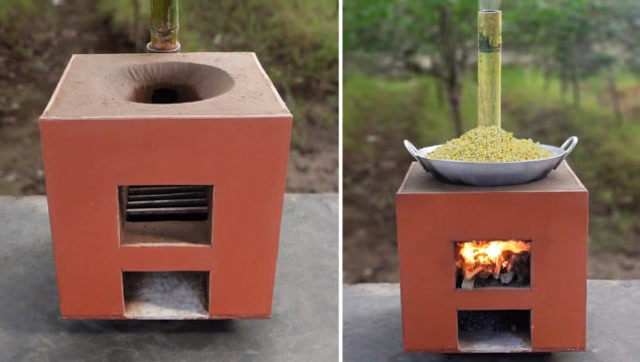 大叔用几块地砖在院子里做灶台,最后做出的爆米花看着我都馋了!