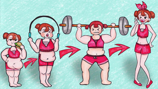 趣味定格动画:从又矮又胖,到又高又瘦,女孩经历了太痛苦的健身过程!