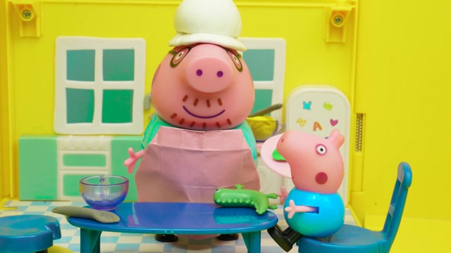 小猪佩奇定格动画:小猪佩奇和乔治吃早餐,乔治喜欢吃三明治