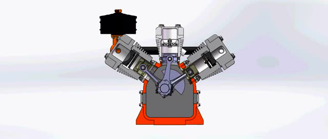 w型活塞式空氣壓縮機工作原理 3d仿真效果動畫