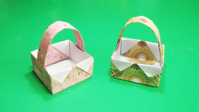 分分钟学会方形手提篮子适合幼儿园小朋友的折纸教程菜篮子