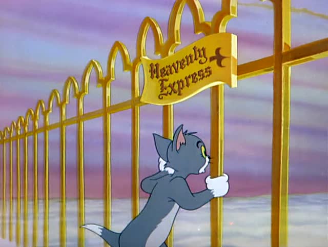 猫和老鼠:汤姆被撞扁之后,灵魂出窍顺着电梯上了天堂