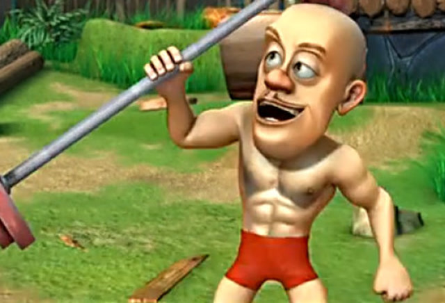 在熊大熊二的训练之下,光头强练就了肌肉男,太威武了!