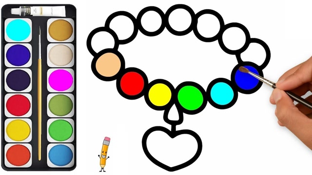 亲子简笔画爱心项链右脑开发涂颜色