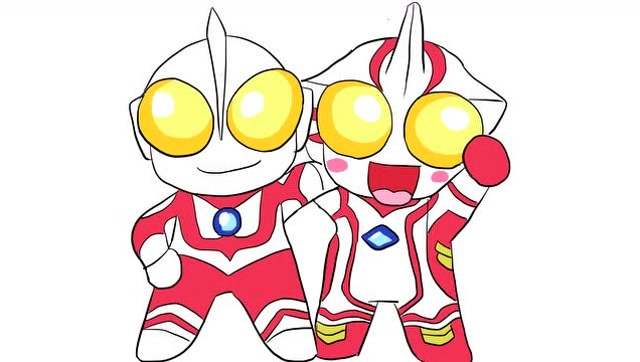 可爱的q版初代奥特曼和梦比优斯奥特曼组合儿童卡通简笔画