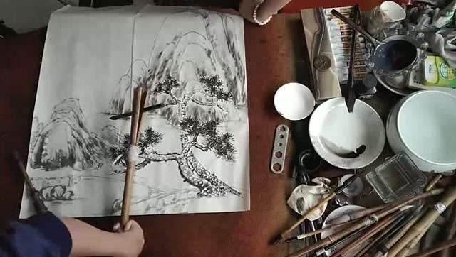 国画山水画之赏雪图二,画法独特,每一笔都足以见画功