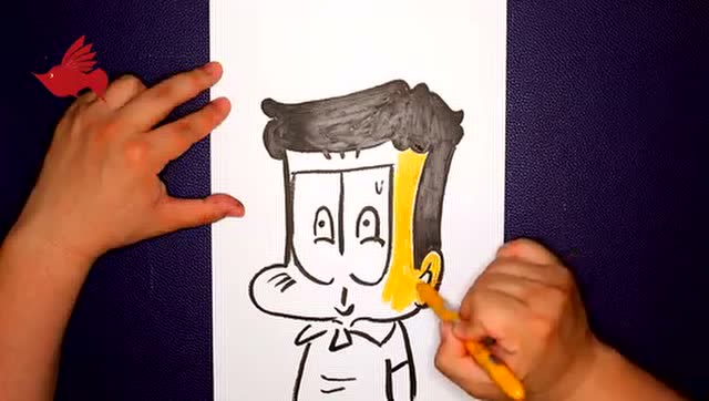 童年时的死党 长大后的兄弟 用儿童油画棒画桂宝的老铁阿芹