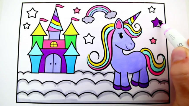 趣味简笔画画彩虹城堡和小马驹