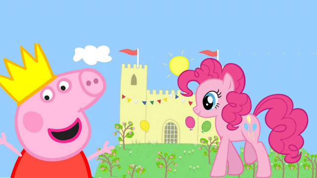 小猪佩奇 佩奇邀请小马宝莉中的碧琪来参观她的城堡 简笔画