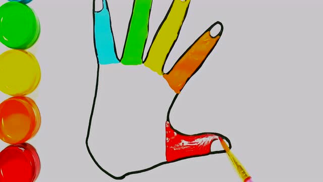 绘画本身的手掌再涂上彩虹色,边涂鸦边学习颜色