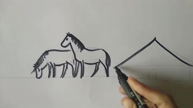 小马吃草简笔画图片