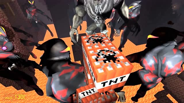 gmod游戏:在地狱传送门里面放这么多tnt炸弹能把怪物淘汰吗?