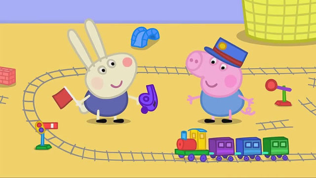 小兔理查德扮演成了火车站站长,乔治则装扮成了列车长