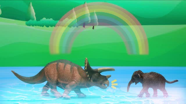 三角龙小脚下河游泳 森林魔法师大象变出美丽彩虹