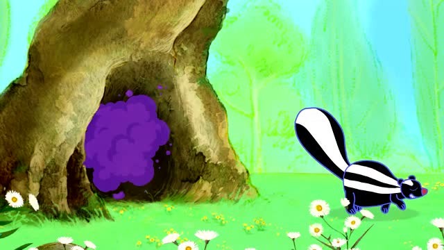 《小小画家熊小米》一只臭鼬在树洞放了个屁,把里面的大怪物臭了