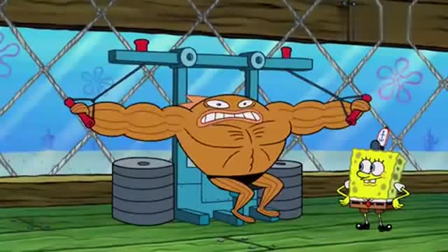 猛男霸占了蟹堡王,章鱼哥被困,海绵宝宝破坏健身器材!