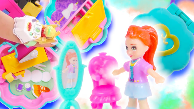 美莉玩具酷 波莉口袋娃娃polly pocket绿色裁缝项链盒子拆箱