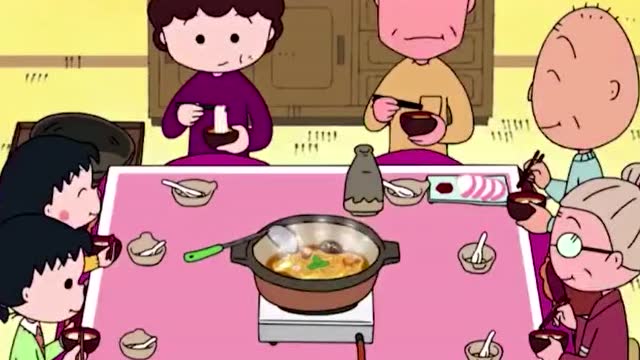 樱桃小丸子 丸子吃上妈妈做的砂锅面,感觉太好吃,真幸福