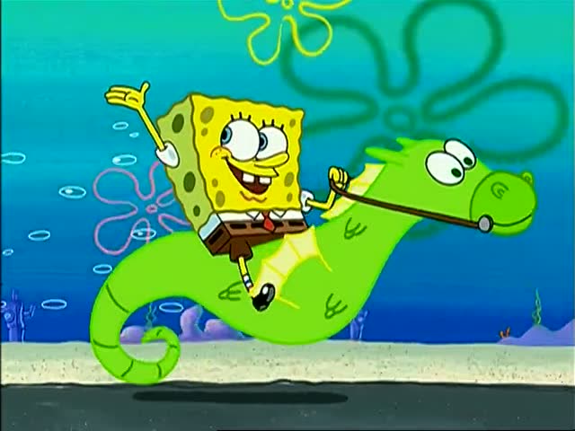 海绵宝宝: 海绵宝宝骑着海马上班,比章鱼哥跑的快!