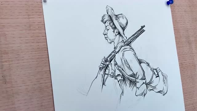 速写 戴草帽的小男孩  石家庄画室