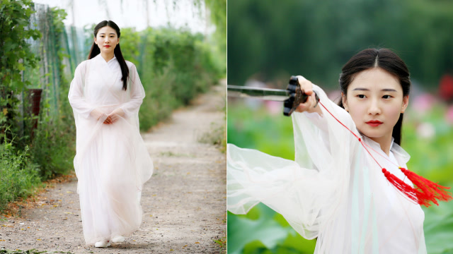 美女逃离城市闭关练剑,穿古装扮女侠过江湖人生活