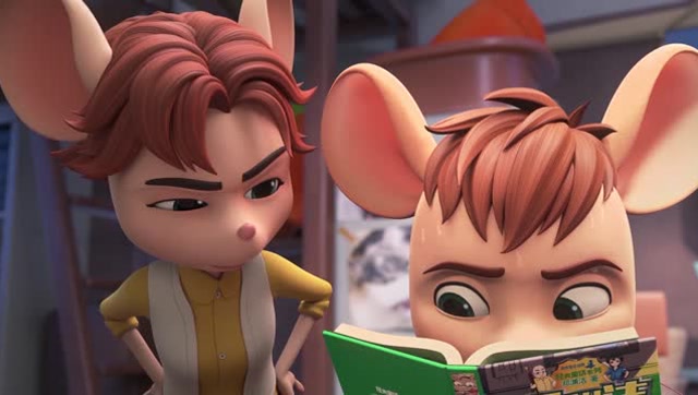 妈妈回家发现有问题,舒克忙拿书遮住脸.但还是被妈妈发现了