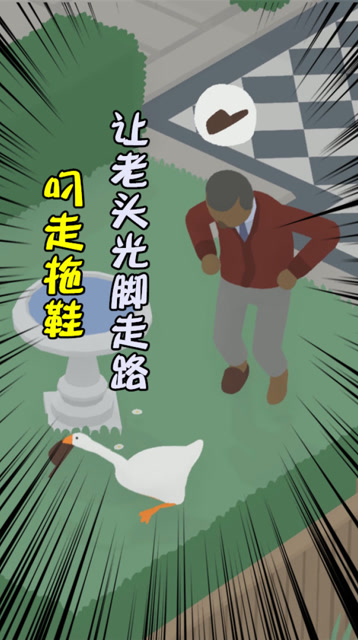 捣蛋鹅:偷偷叼走老头子的拖鞋,悲催的他只能光脚走路