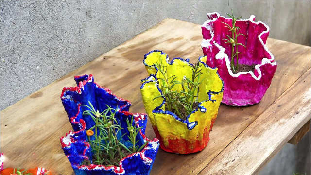 这样精美又实用的花盆不用买,小哥教你废物利用做起来,成品超赞