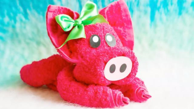 教你用毛巾折叠出漂亮的小猪布偶,挺好看的!