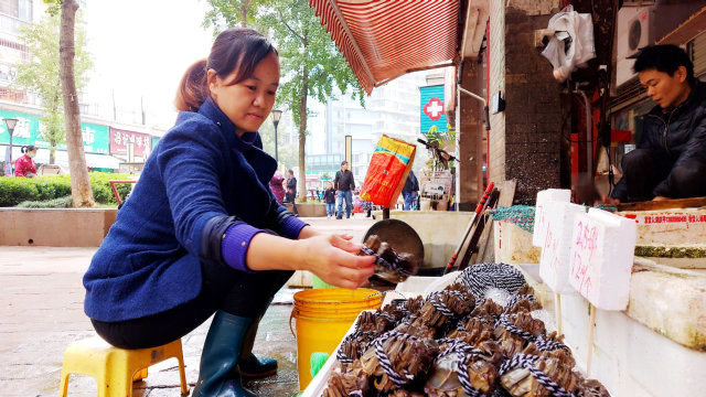 武汉女子良心卖螃蟹1只7块钱:这季节公母都好吃,拿蟹经常被夹伤