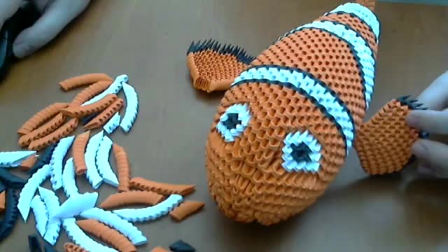 3d折纸三角插尼莫小丑鱼下集   公众号天工手工艺术