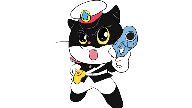 黑猫警长拿着枪儿童亲子简笔画
