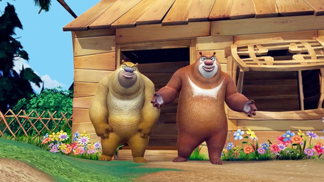 动物们来参观大狗熊的新房子,伙伴们只是简单碰一下,就全部倒塌了