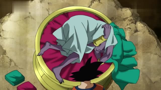 龙珠超 的睡相超差破坏神比鲁斯 睡成这样也是醉了 悟空都感到