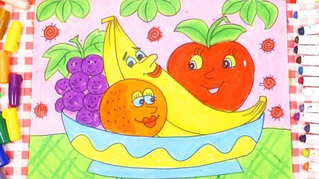 水果拼盘水彩画图片
