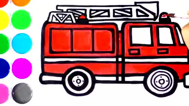 儿童涂色画:涂色漂亮救火车