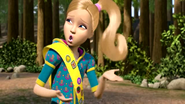 芭比之梦想豪宅:思茜在钻木取火,然后用塑料棒,她真的很勇敢