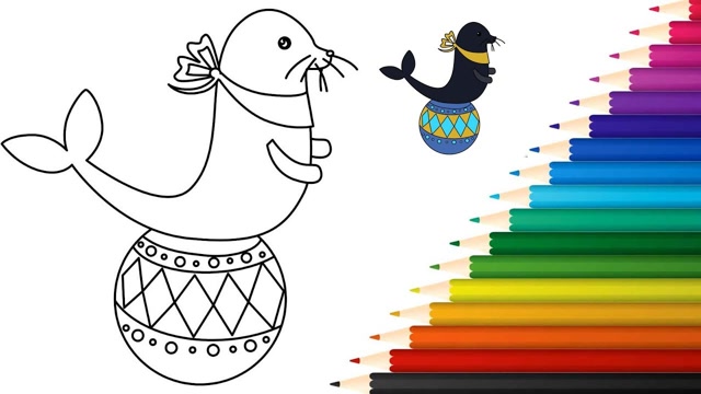 亲子涂色画:海狮马戏团表演